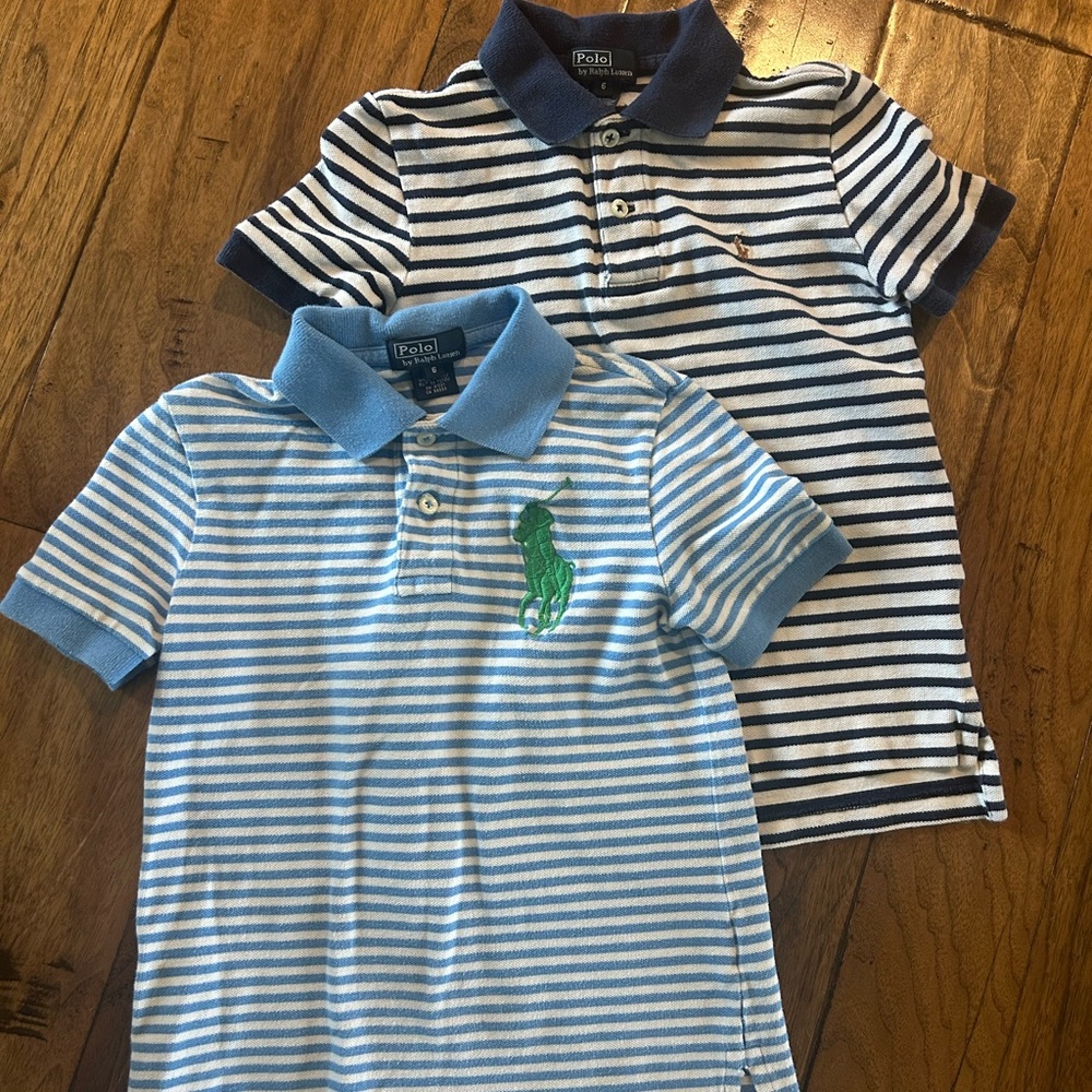 Polo by Ralph Lauren Kids Striped Polo Duo - Light Blue, Navy & White
